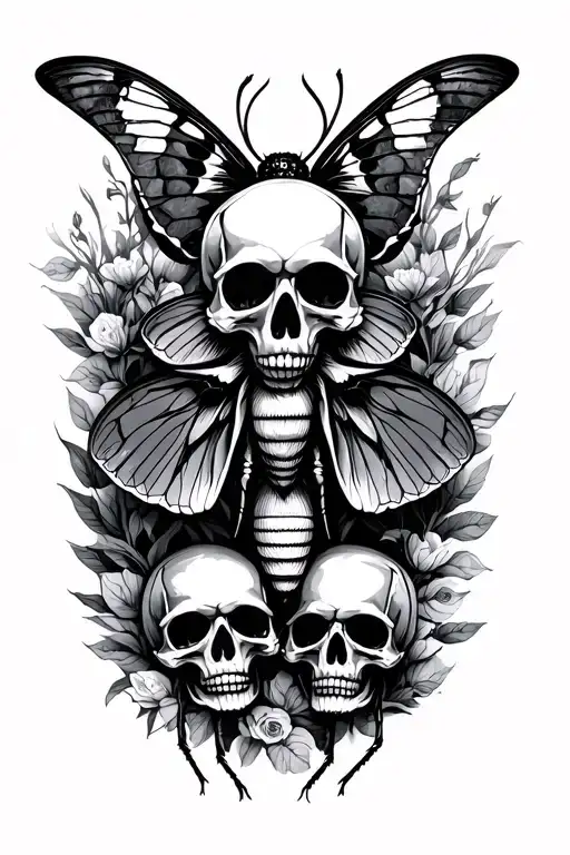 nature time dreams death moth with skulls tattoo design idea