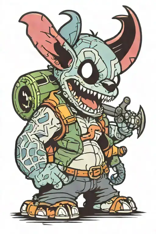 killer Stitch holding Lilo's Bloody Head tattoo design idea
