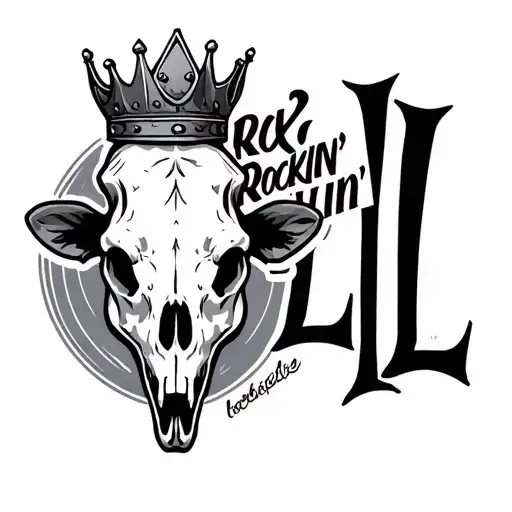 "Rockin' LL" cow skull with a crown tattoo design idea