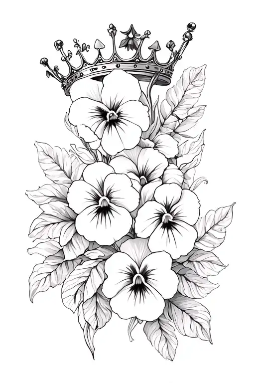 crown and pansies surrounding tattoo design idea