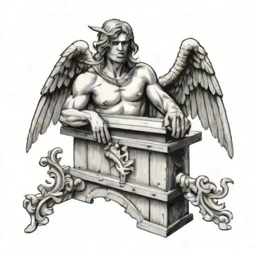 angel in pillory trap tattoo design idea