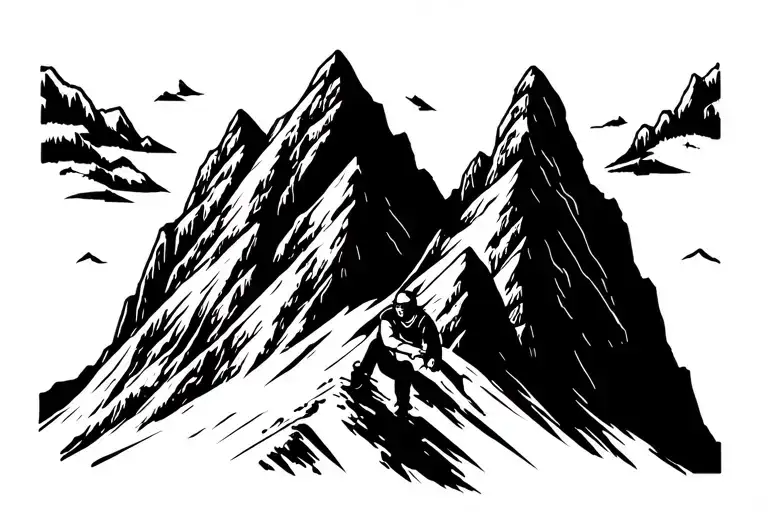 Guy sitting on top of a mountain enjoying the view in Norway after long climb tattoo design idea