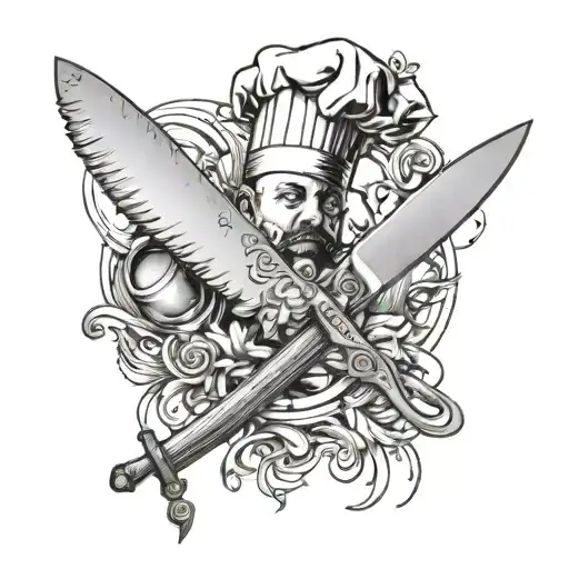chef knife, photography, music tattoo design idea
