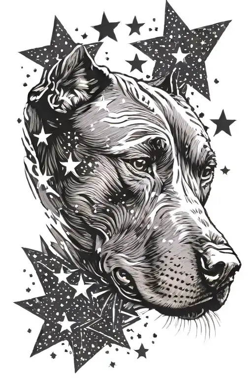 pitbull head with stars as a background tattoo design idea