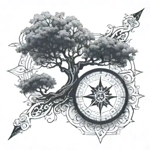 tree of life compass rose growing tattoo design idea