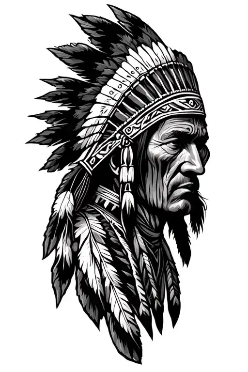 wood and cherokee indian tattoo design idea