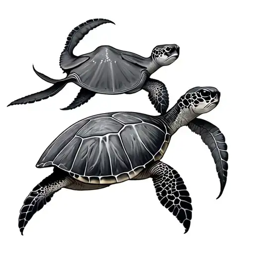 3 banana orhcid and sea turtle and stingray swimming tattoo design idea