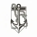 poster style black and negative space featuring simple text at the top with an anchor in a square  tattoo design idea