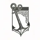 poster style black and negative space featuring simple text at the top with an anchor in a square  tattoo design idea