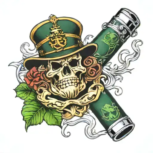 USMC lighter, cigar leaning, whiskey glass with shamrock  tattoo design idea