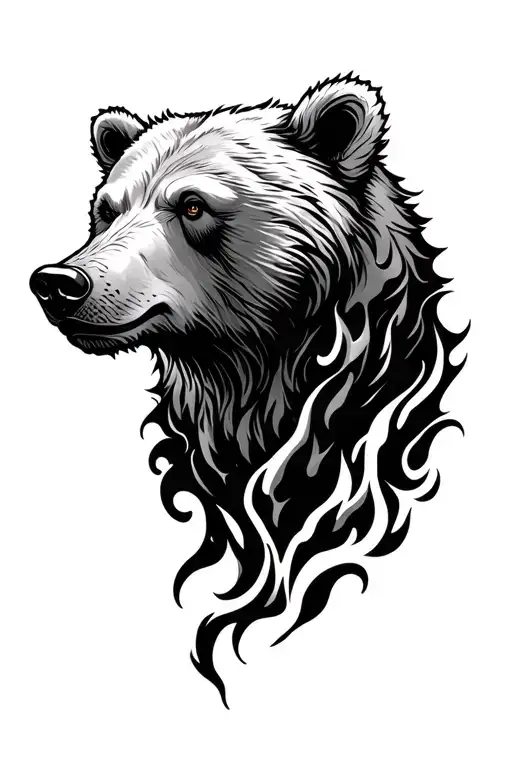 Forest and a flaming bear head tattoo design idea