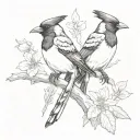 2 magpies rough sketch black tattoo design idea