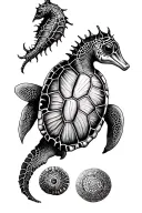 sea turtle, seahorse, sting ray tattoo design idea