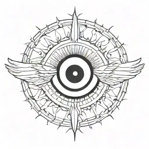 angel Seraphim in the image of an eye with many wings tattoo design idea