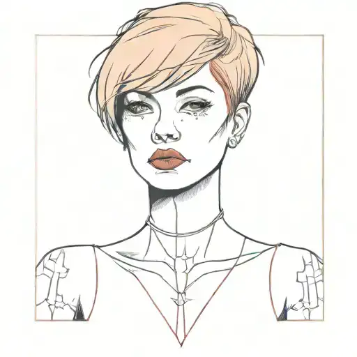 a scary red short hair woman tattoo design idea