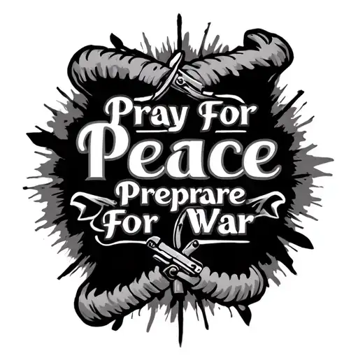 Pray For Peace Prepare For War wording Felici dad tattoo design idea