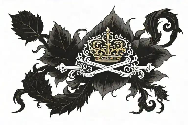 two laurel branches on the chest with a crown crossed by a sword at the junction of these tattoo design idea