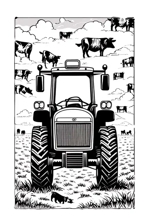 tractor on a farm of cows tattoo design idea