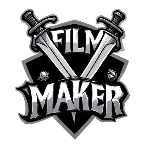 film maker text with 2 swords tattoo design idea