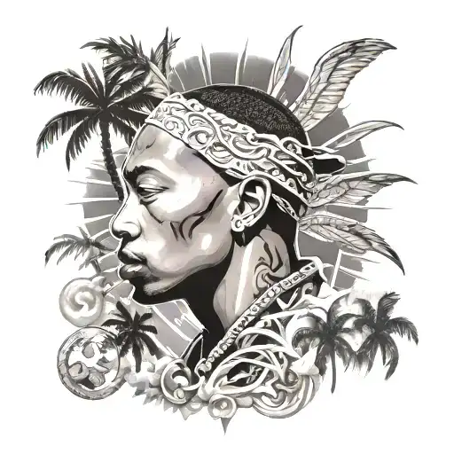 dr.dre, 2pac, impala, palms rising sun tattoo design idea
