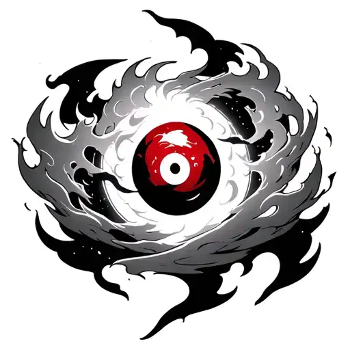 mangekyo sharingan with akatsuki cloud patterns and amaterasu flames tattoo design idea