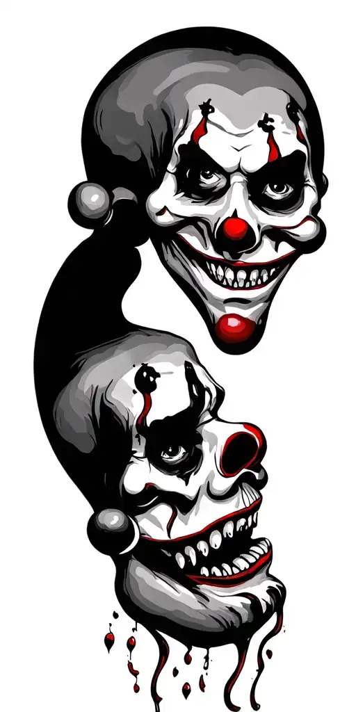 evil clowns with candy skulls facing each other tattoo design idea