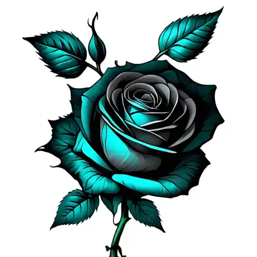 Two Rose Wrapped One Black One TEAL tattoo design idea