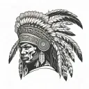 African Warrior With Native American headress tattoo design idea