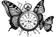 broken pocket watch and 3 butterflies tattoo design idea