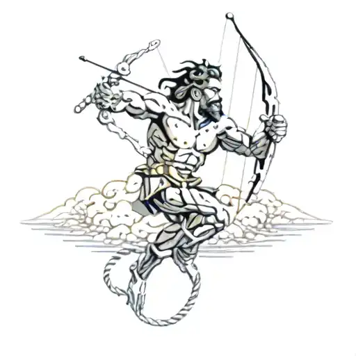 A surreal representation of David and Goliath's battle, with the slingshot and Goliath's head merging into a single striking image tattoo design idea