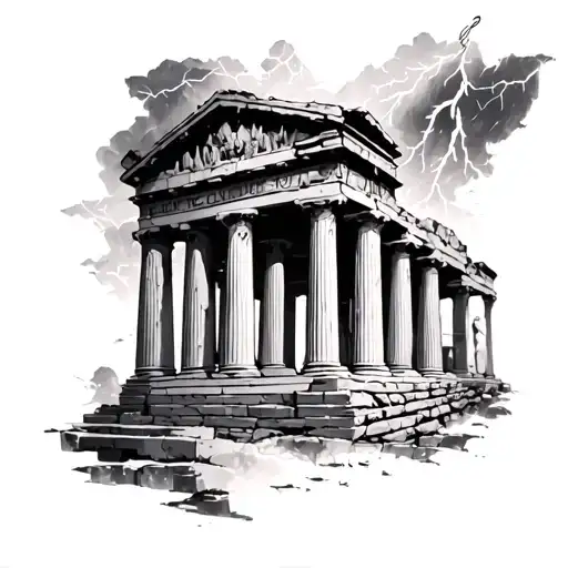 Roman temple ruins zeus lightning bolt tattoo design idea