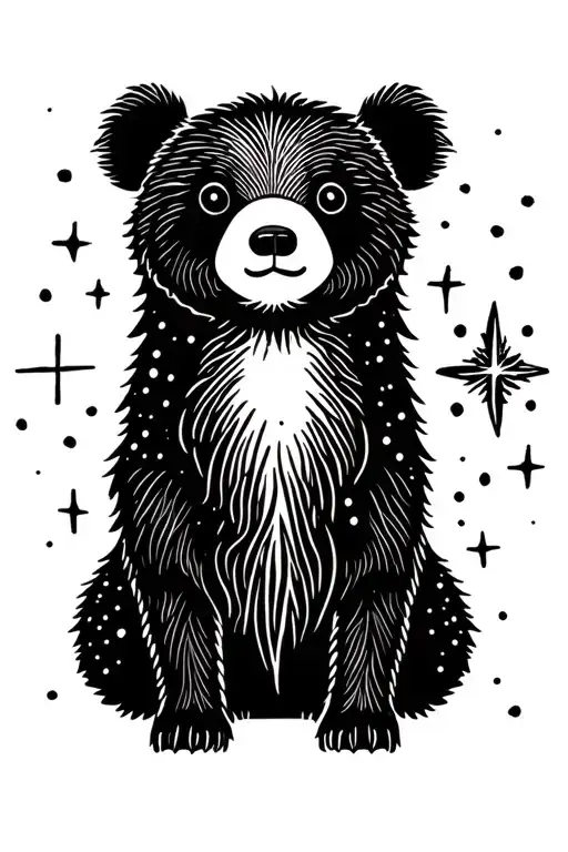 cute bear cub and north star tattoo design idea
