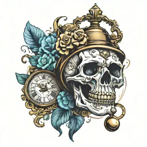skull and pocket watch and a decor tattoo design idea