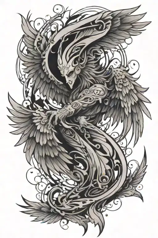 a six-winged seraphim with wings and horns in an abstract style  tattoo design idea