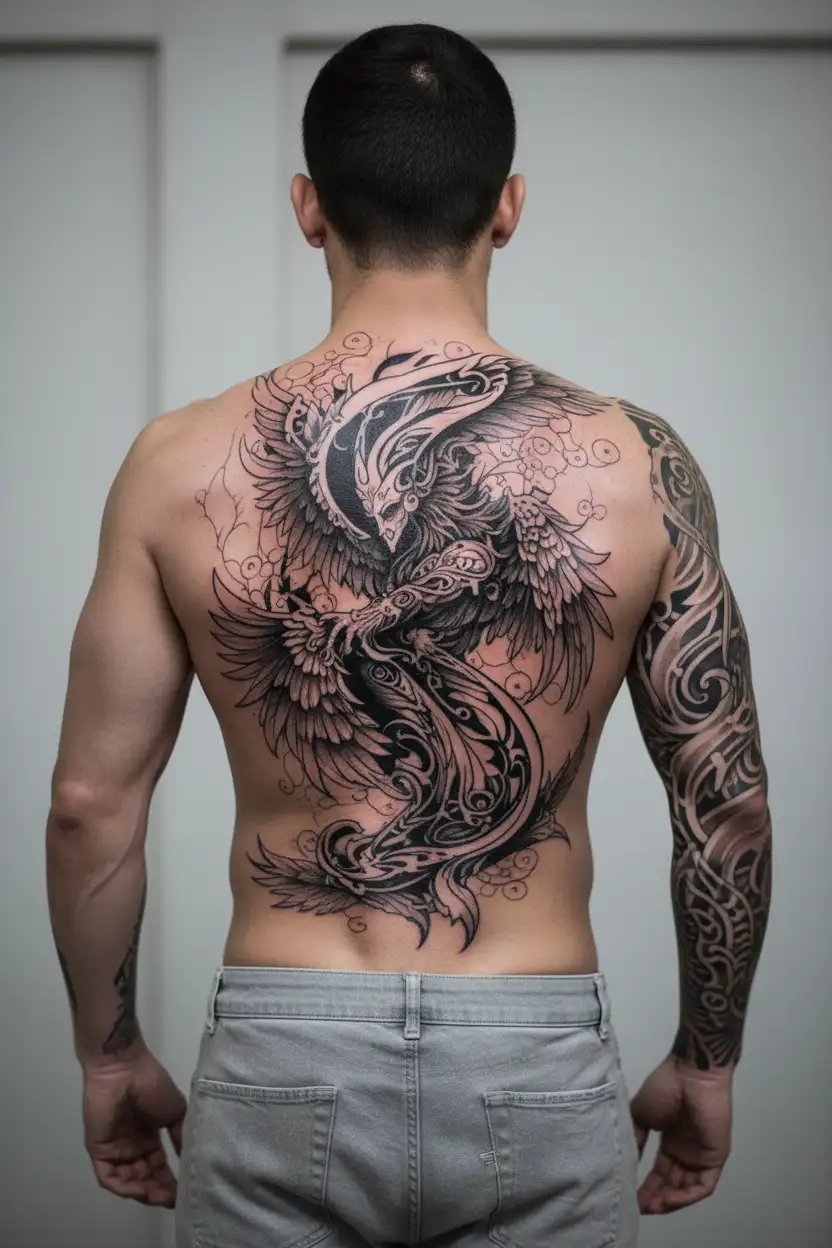 a six-winged seraphim with wings and horns in an abstract style  tattoo design idea