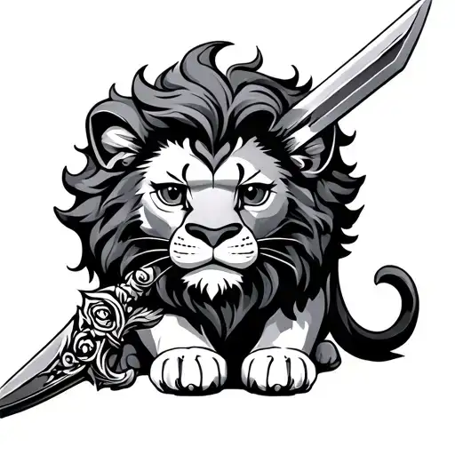 baby lion sword tattoo design idea