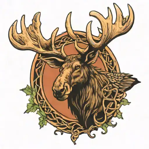 moose antler with celtic raven perched tattoo design idea