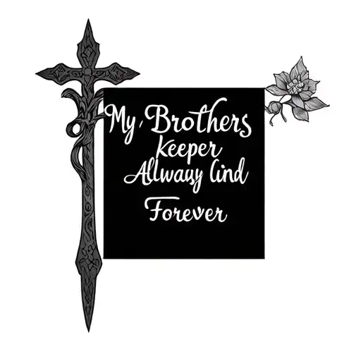 Words "my brothers keeper always and forever" written like a cross tattoo design idea