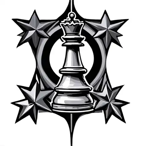 bishop chess piece, candlestick, stars surrounding tattoo design idea