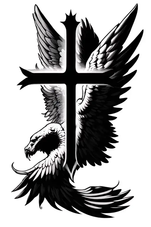 wings spread open with a cross tattoo tattoo design idea