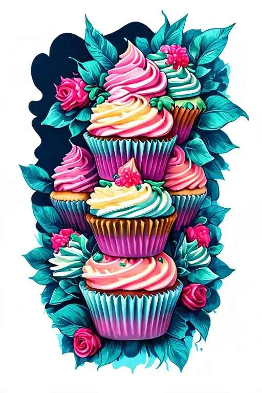 cupcake tower tattoo design idea