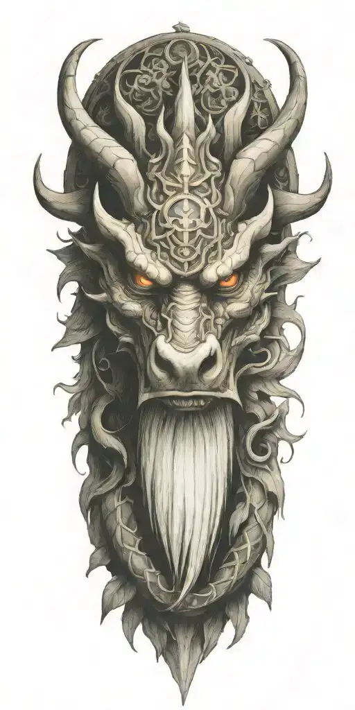 old wise intelligent wood dragon wrapped tattoo design idea