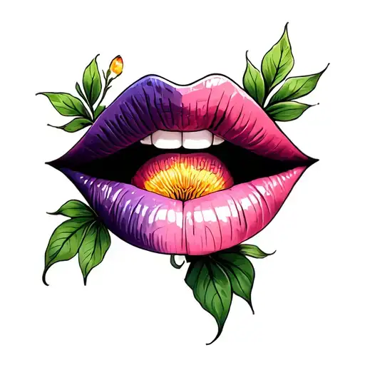 lip flowers realistic tattoo design idea