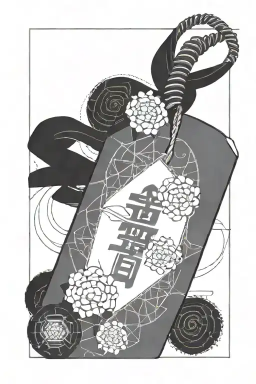 the tip of a pagona exiting perspective from one single rectangual japanese blank omamori charm tattoo design idea