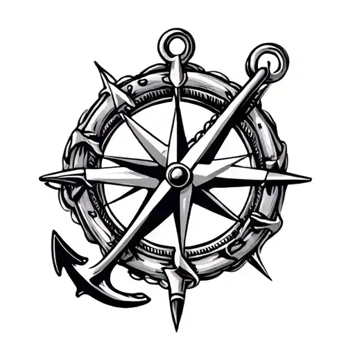 anchor and compass intertwined tattoo design idea