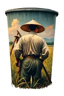 old Chinese farmer working in field facing away tattoo design idea