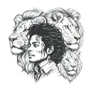 Michael Jackson face portrait with a King Of The Jungle Lion and a portrait of Kiernan "AKA" Forbes tattoo design idea