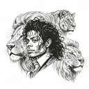 Michael Jackson face portrait with a King Of The Jungle Lion and a portrait of Kiernan "AKA" Forbes tattoo design idea
