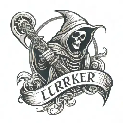 grim reaper winter background scythe with words lurker of chalice simple lines tattoo design idea