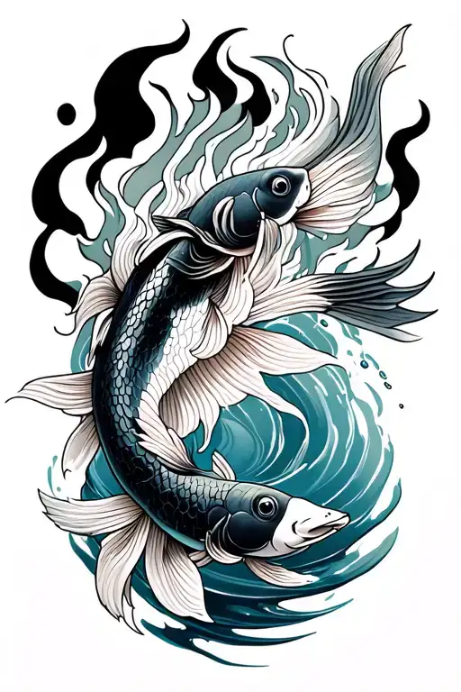 SH with Fire and Water with koi fish tattoo design idea